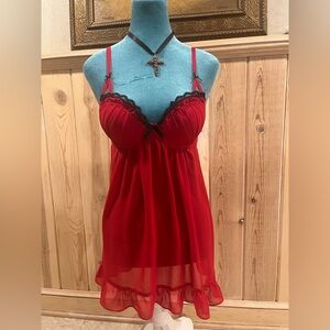 Gilligan & O'Malley Red Chemise with Black Lace